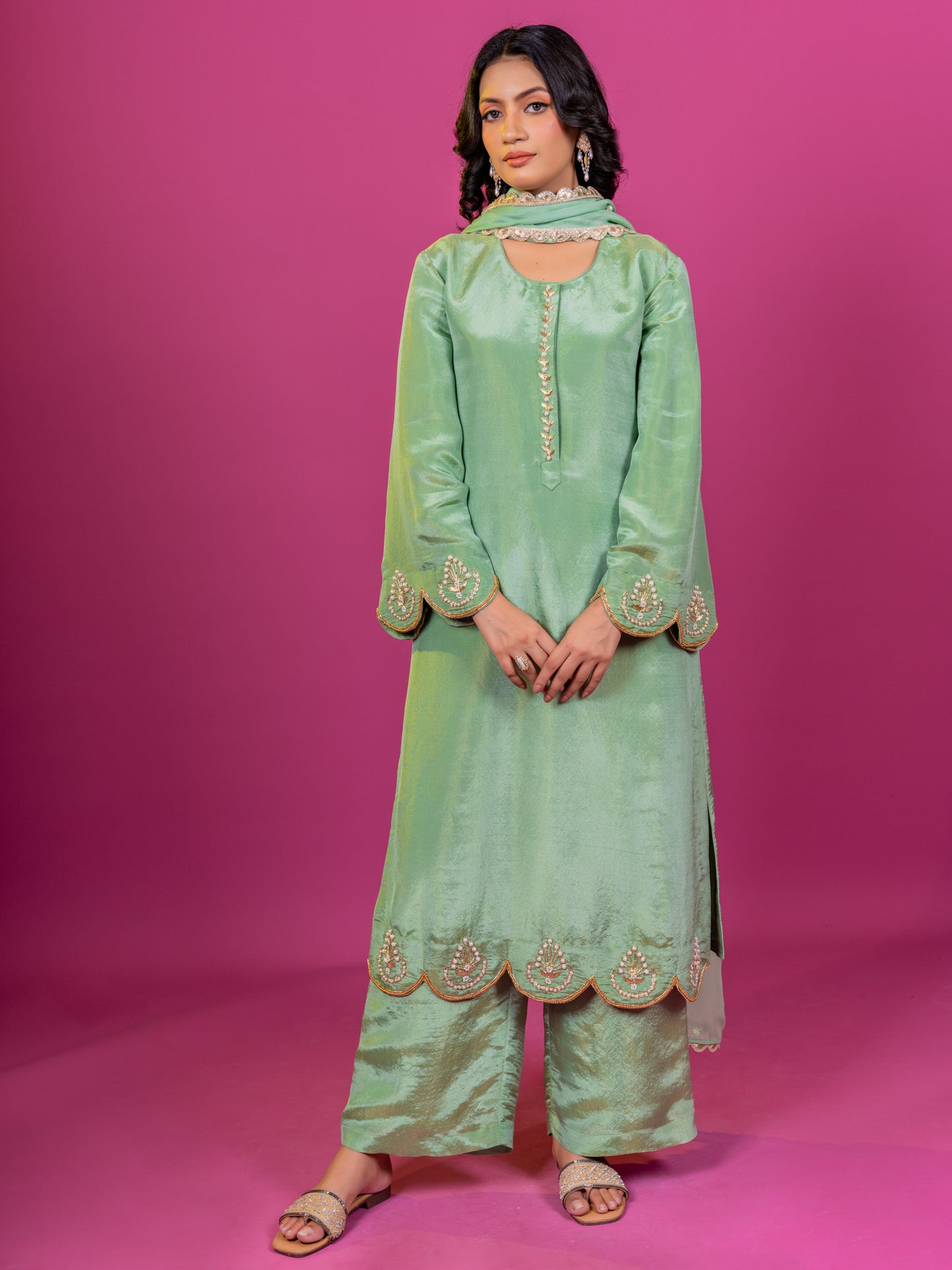 PURPLE TISSUE HAND EMBROIDERED KURTA SET WITH DUPATTA (SET OF 3)