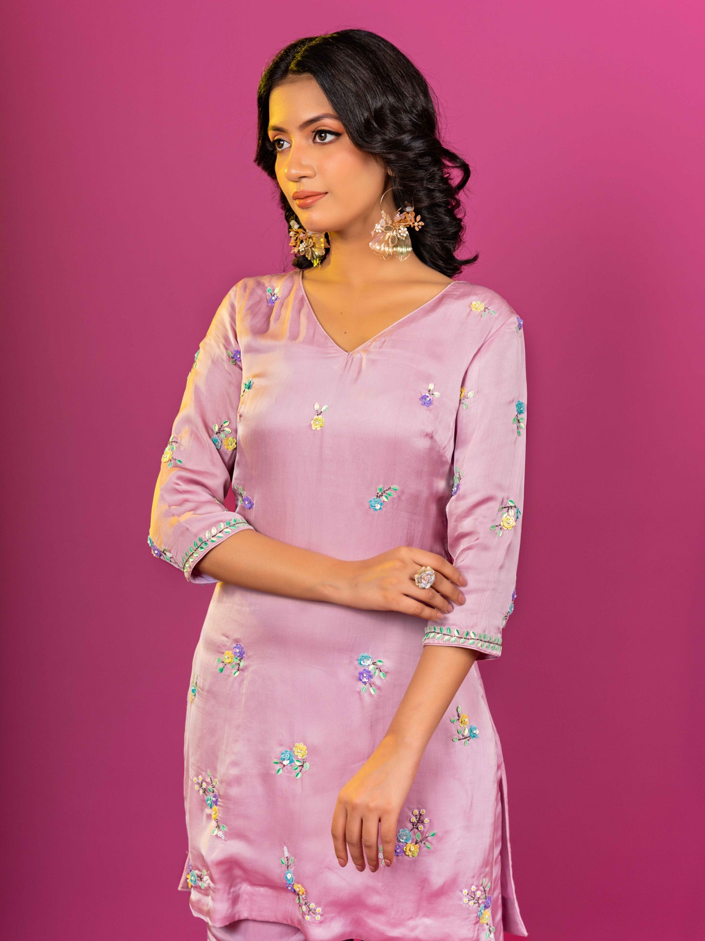 PURPLE PURE SATIN HAND EMBROIDERED SHARARA SET WITH DUPATTA (SET OF 3)