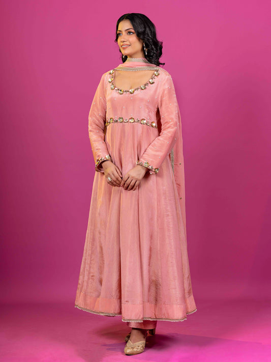 PINK TISSUE HAND EMBROIDERED KURTA SET (SET OF 3)