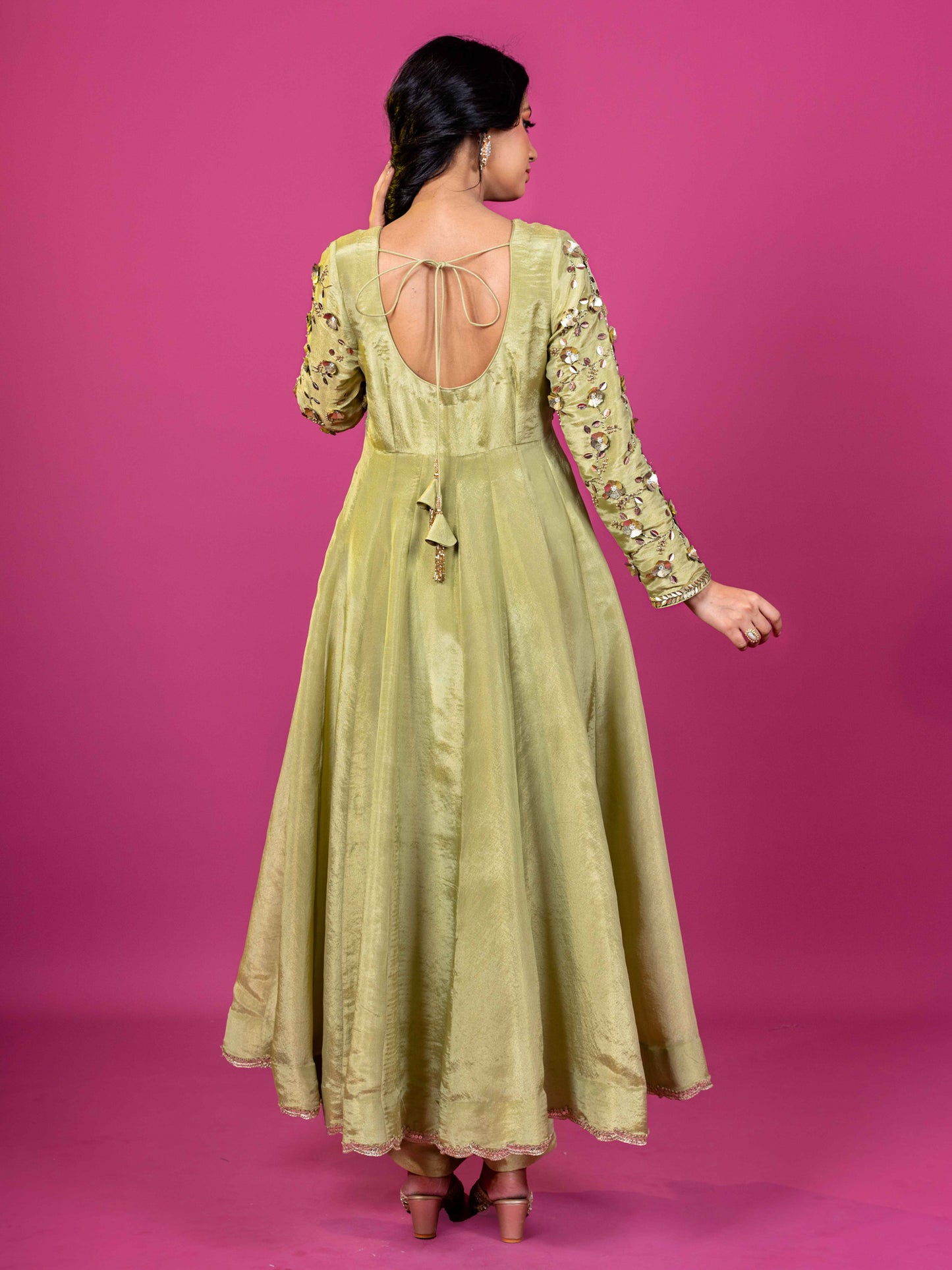 GREEN TISSUE HAND EMBROIDERED KURTA SET (SET OF 3)