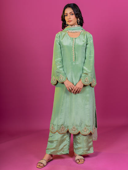 PURPLE TISSUE HAND EMBROIDERED KURTA SET WITH DUPATTA (SET OF 3)