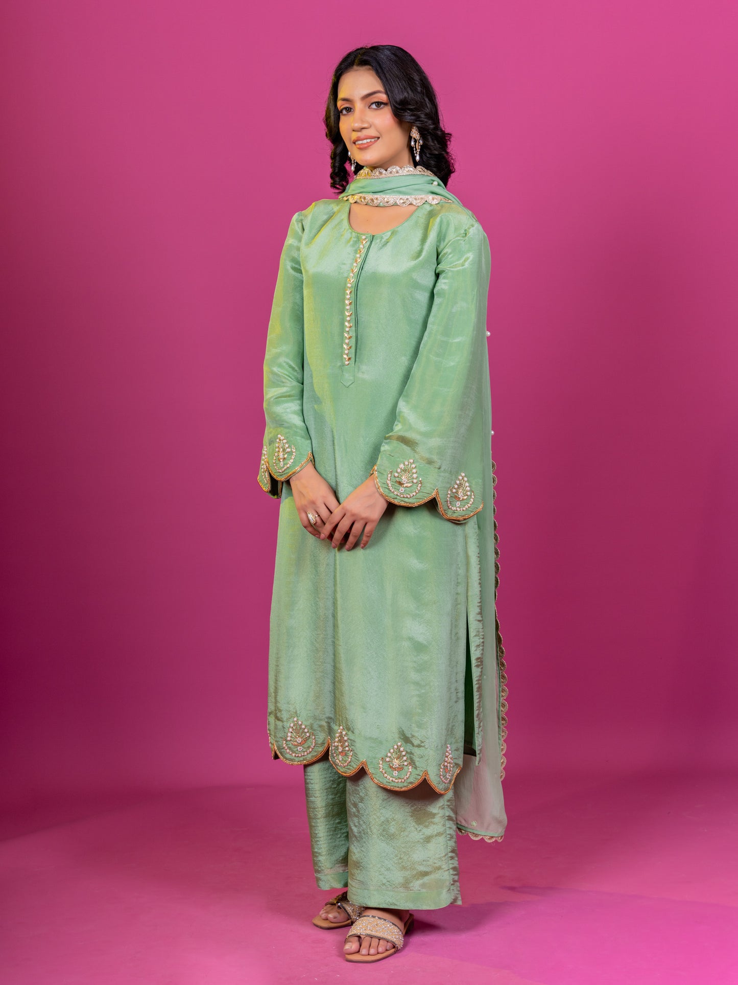 PURPLE TISSUE HAND EMBROIDERED KURTA SET WITH DUPATTA (SET OF 3)