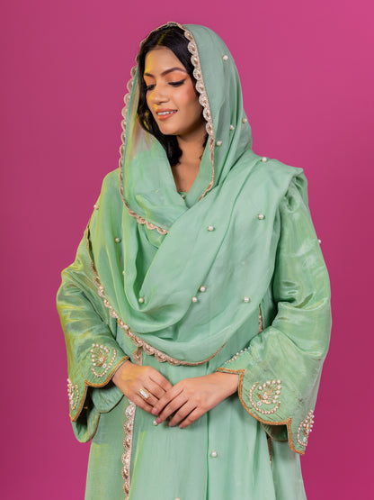 PURPLE TISSUE HAND EMBROIDERED KURTA SET WITH DUPATTA (SET OF 3)