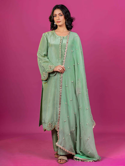 PURPLE TISSUE HAND EMBROIDERED KURTA SET WITH DUPATTA (SET OF 3)