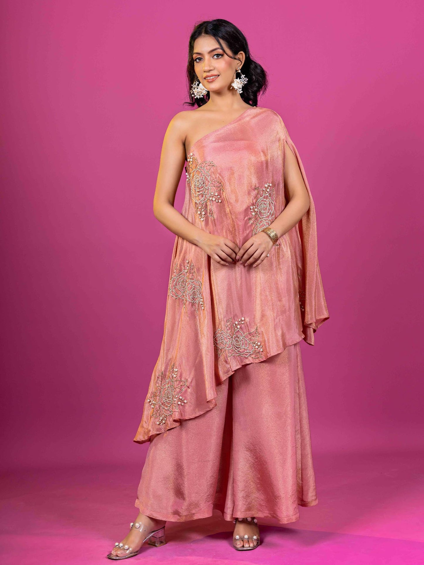 PINK TISSUE HAND EMBROIDERED CAPE SET (SET OF 3)