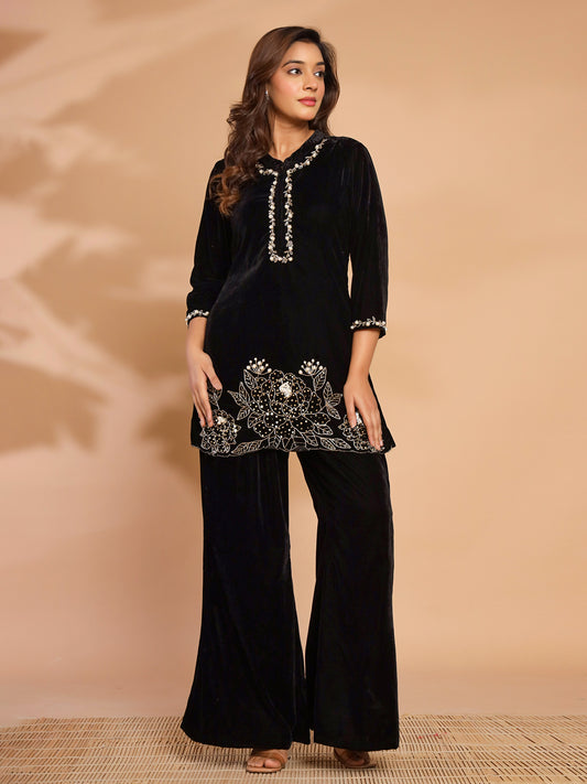 Black Velvet Kurta Pant Co-Ord Set
