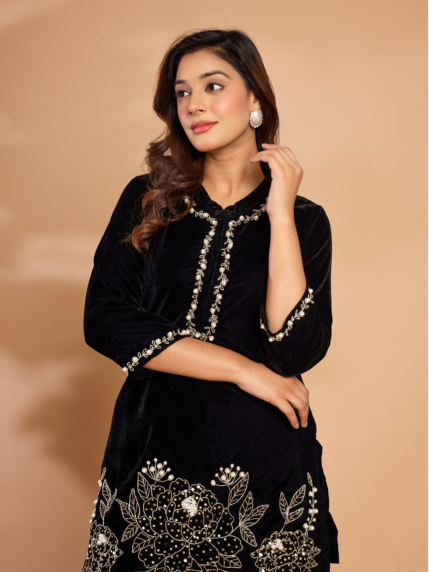 Black Velvet Kurta Pant Co-Ord Set