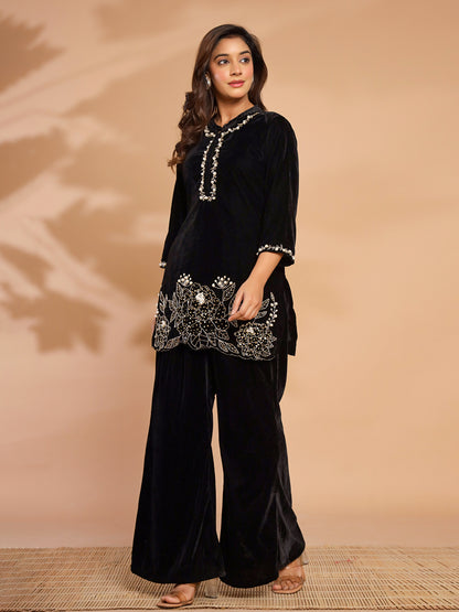 Black Velvet Kurta Pant Co-Ord Set