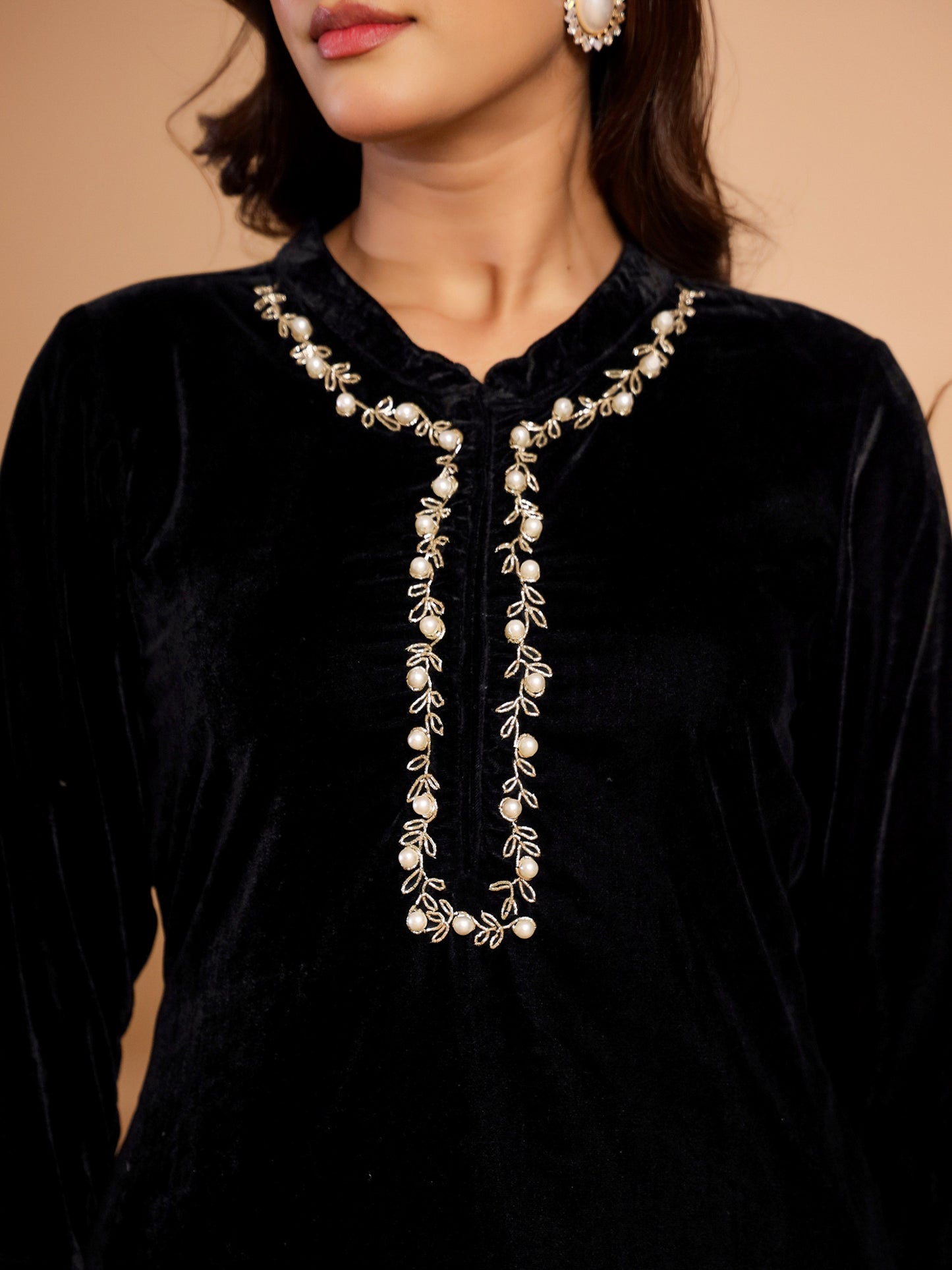 Black Velvet Kurta Pant Co-Ord Set