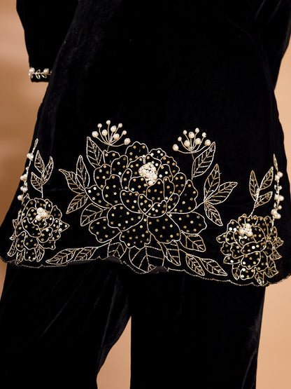 Black Velvet Kurta Pant Co-Ord Set