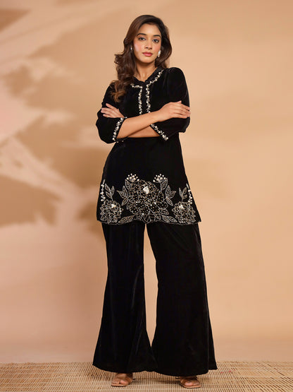 Black Velvet Kurta Pant Co-Ord Set