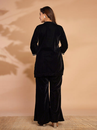 Black Velvet Kurta Pant Co-Ord Set